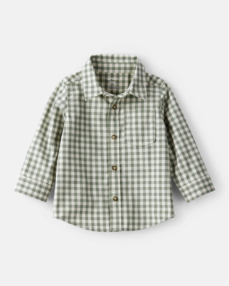 Baby Boy Long-Sleeve Plaid Button Down Shirt - Green