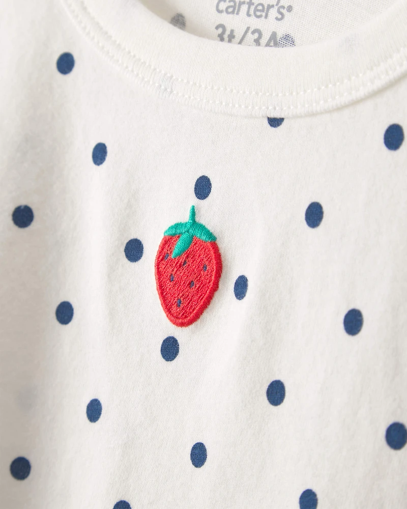 Toddler Girl Strawberry Polka Dot Top - White
