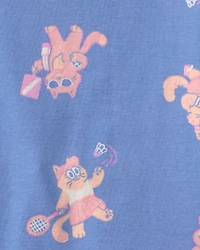 Toddler Girl Cat 100% Cotton Short-Sleeve Snug Fit 4-Piece pyjama Set - Purple/Blue