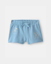 Baby Girl Tropical Flower French Terry Shorts - Blue