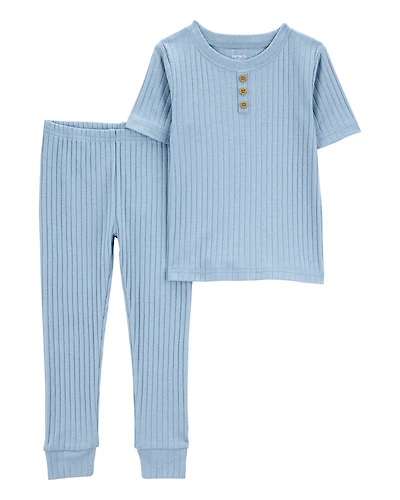 Toddler Solid Ribbed Cotton Blend 2-Piece Pyjamas