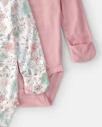 Baby Girl 2-Pack Butterfly Garden Multipack Bodysuits - Pink/Ivory