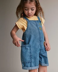 Toddler Girl Embroidered Shortall with Pockets Chambray