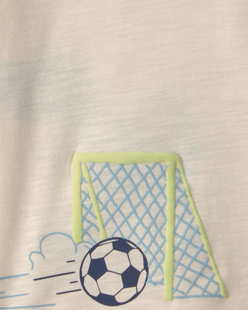 Toddler Boy Dinosaur Soccer Graphic Tee - Cream