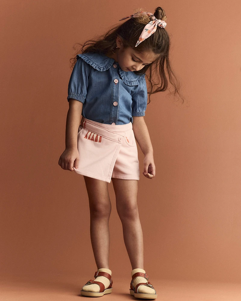 Toddler Girl Peter Pan Collar Top Chambray