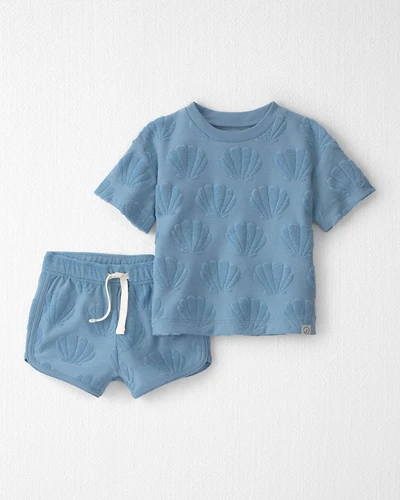 Baby Girl 2-Piece Terry Top & Short Set Made with Organic Cotton Blue Seashells