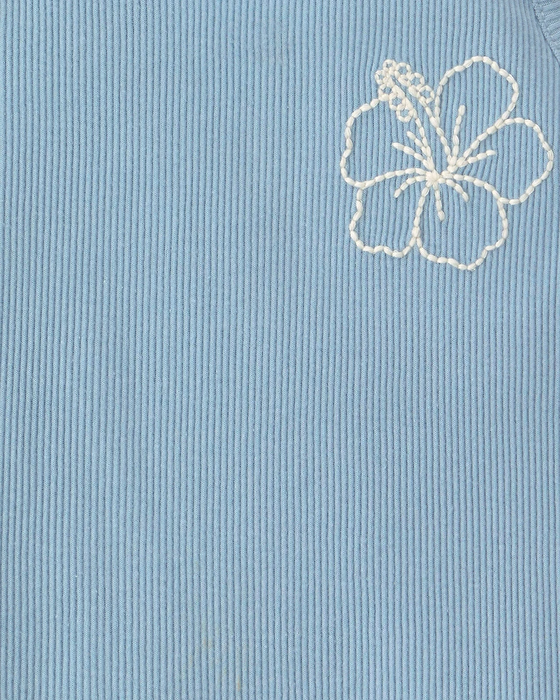 Toddler Girl Flower Ribbed Tank Top - Blue