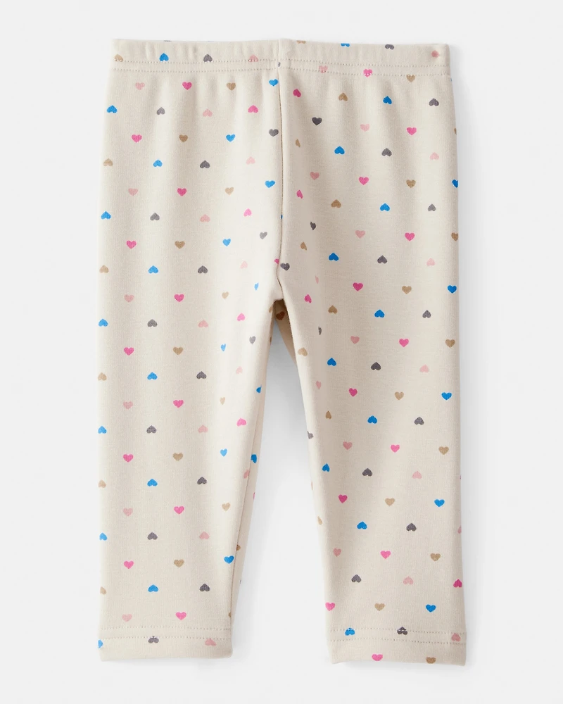 Baby Girl Heart Print Pull-On Stretch Cozy Leggings - Cream