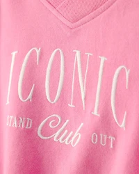 Girls 'Iconic Club' French Terry Pullover Sweatshirt - Pink