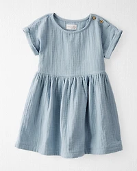 Toddler Organic Cotton Gauze Dress Blue