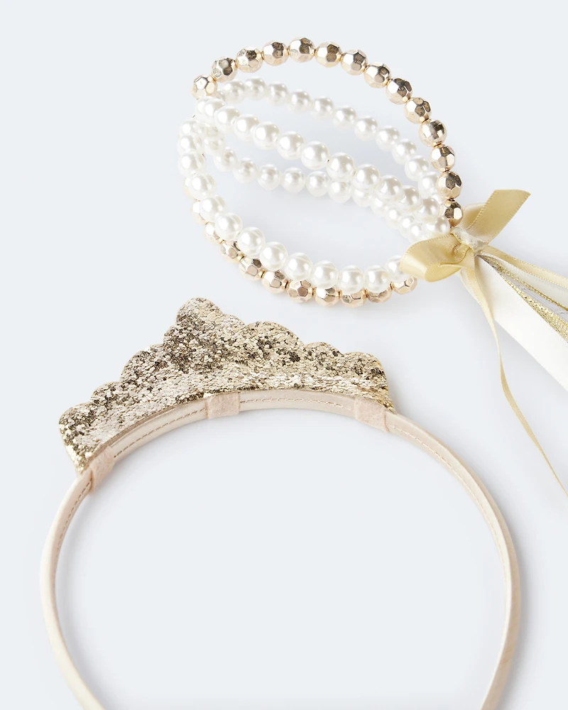 Toddler Girl 2-Pack Crown & Septer Set - Gold/Pearl