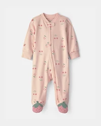Baby Girl Strawberry 100% Cotton 2-Way Zip Sleeper - Pink