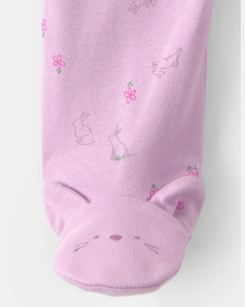 Baby Girl Bunny 100% Cotton 2-Way Zip Sleeper - Purple