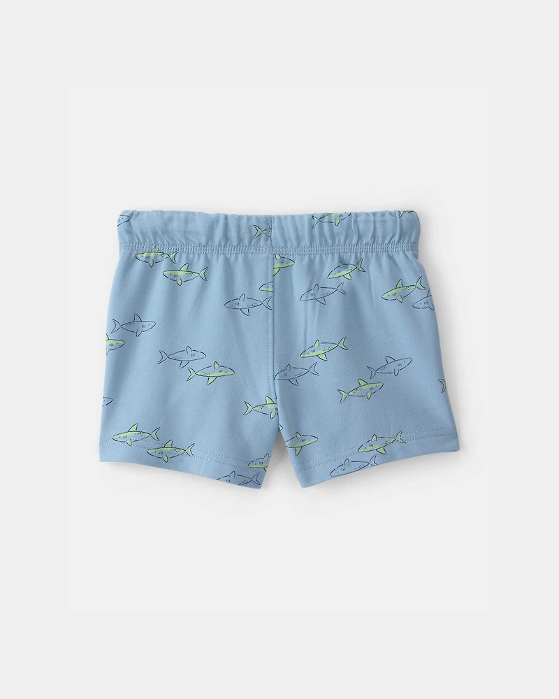 Baby Boy Shark French Terry Shorts - Blue