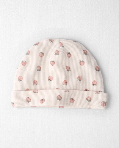 Baby Girl Organic Cotton Rib Cap Strawberry Print