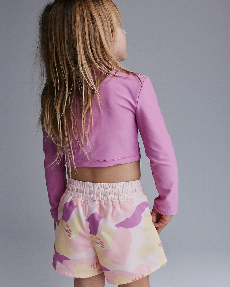 Toddler Girl Cropped Long-Sleeve Rashguard Set Tropical Print - Purple/Rose