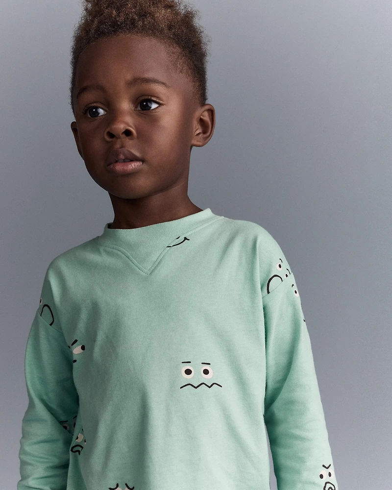 Toddler Boy Emotions Long Sleeve Relaxed Graphic Tee - Green
