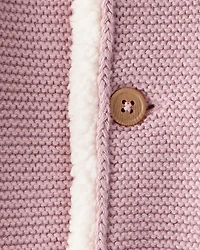 Baby Girl Sherpa Lined Cotton Long-Sleeve Sweater - Pink