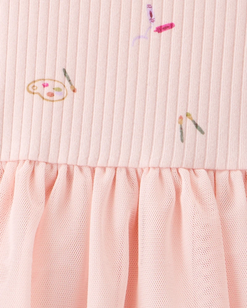 Baby Girl Heart Print Long-Sleeve Dress - Pink