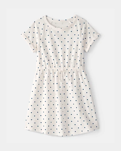 Girls Polka Dot French Terry Dress - White/Blue