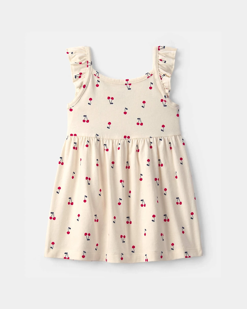 Baby Girl Cherry Sleeveless Dress - Cream