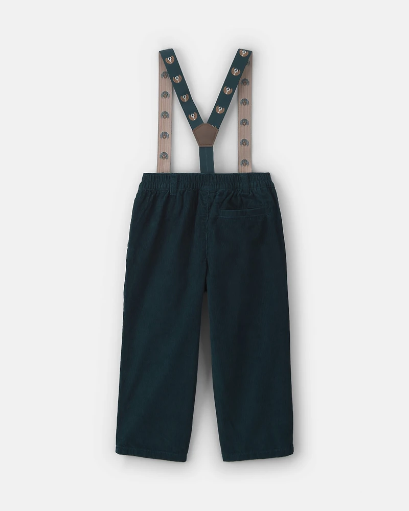 Toddler Boy Corduroy Suspender Pants - Navy Blue