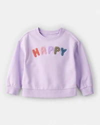 Toddler Girl Happy French Terry Long-Sleeve Pullover Sweatshirt - Purple