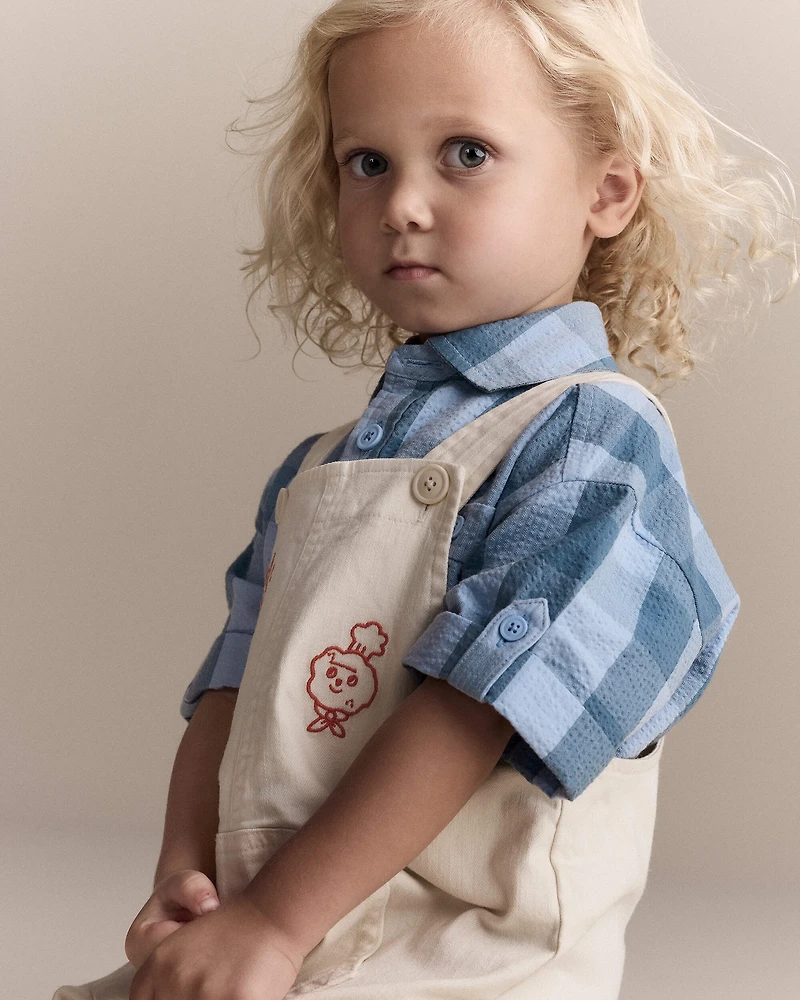 Toddler Let's Eat' Overall with Kanga Pocket - Cream