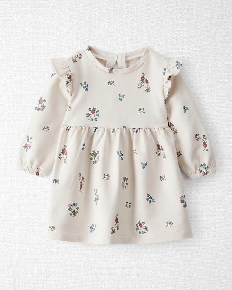 Baby Girl Organic Cotton French Terry Dress Berry Blossom Print