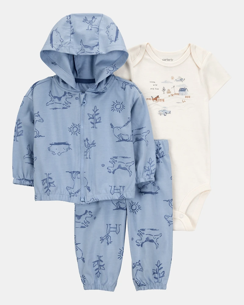 Baby 3-Piece Dog Print Little Cardigan Set