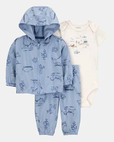 Baby 3-Piece Dog Print Little Cardigan Set