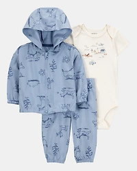 Baby 3-Piece Dog Print Little Cardigan Set