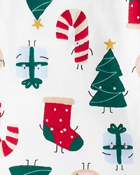 Toddler Santa Print 100% Cotton Long-Sleeve 2-Piece Pyjamas - White