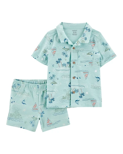 Toddler 2-Piece Button-Down Shirt & Pull-On Short Set