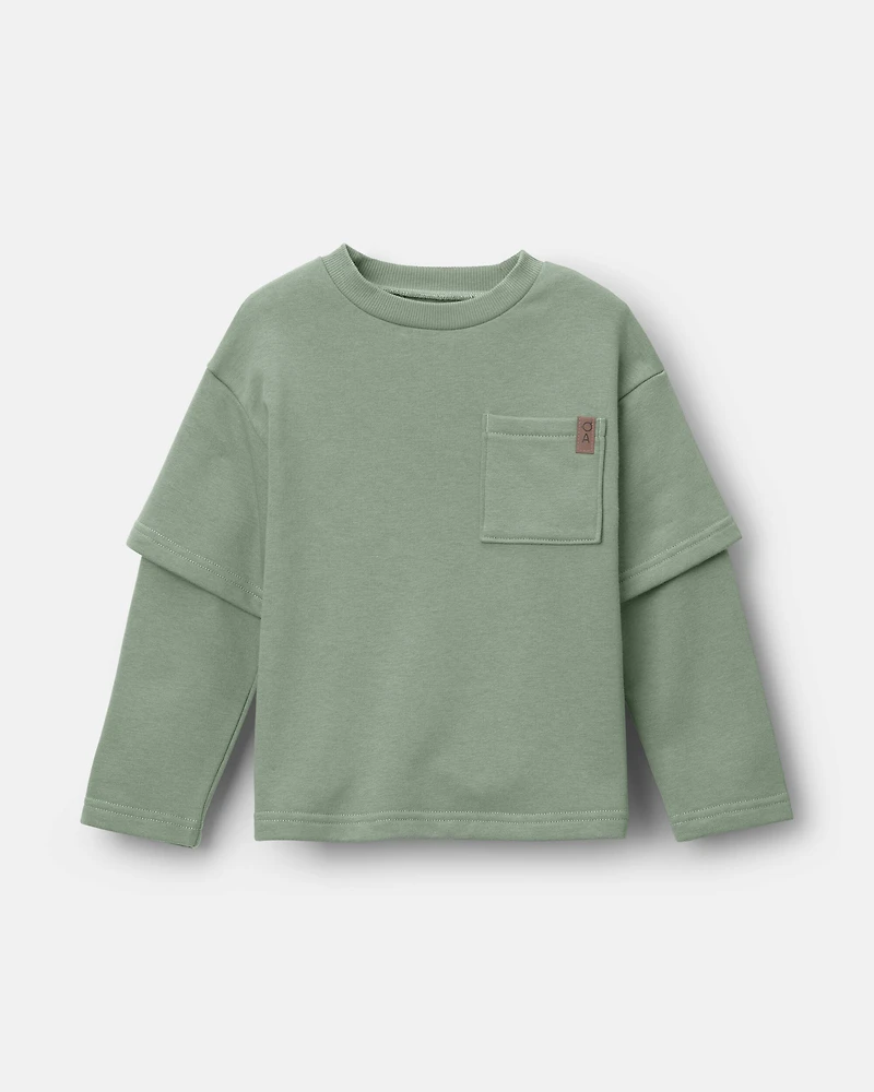 Toddler Long-Sleeve Layered Top - Olive
