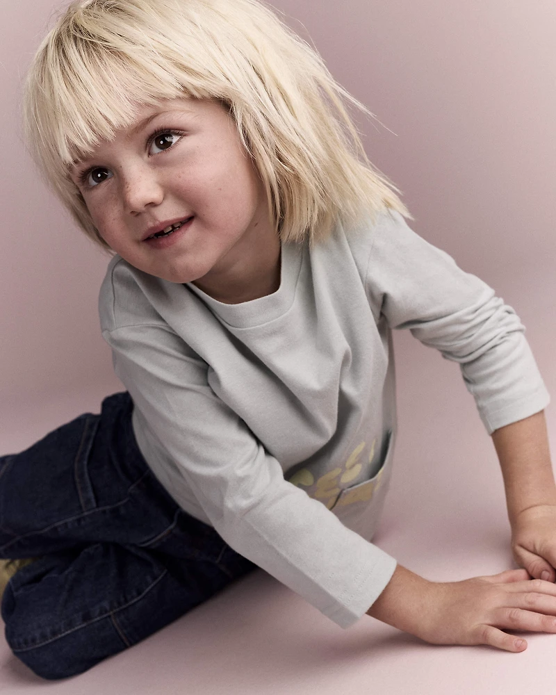 Toddler 'See Ya' Long-Sleeve Pocket Relaxed Graphic Tee - Sage