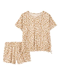 Kid 2-Piece Leopard Print Short Set - Brown