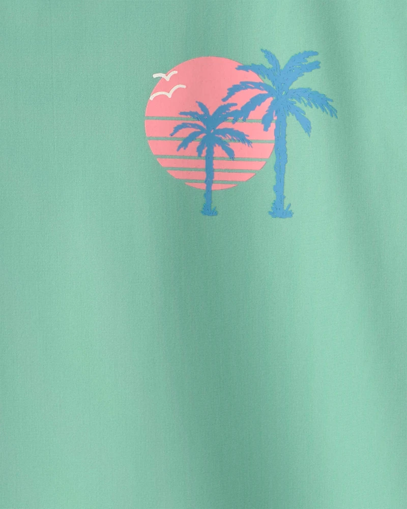 Boys Palm Tree Tropical Short-Sleeve Rashguard - Green