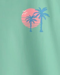 Boys Palm Tree Tropical Short-Sleeve Rashguard - Green