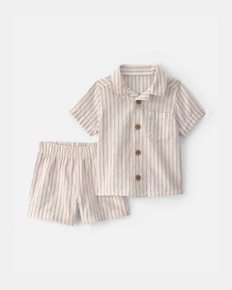 Baby Boy 2-Piece Striped Top & Short Set - Tan