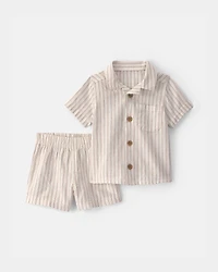 Baby Boy 2-Piece Striped Top & Short Set - Tan