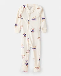 Baby Girl Snow Animals DreamPlush Snug Fit Long-Sleeve 2-Way Zip 1-Piece Pyjamas - White