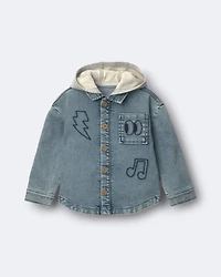 Toddler Denim Hooded Jacket Avenue Wash - Blue/Heather Grey