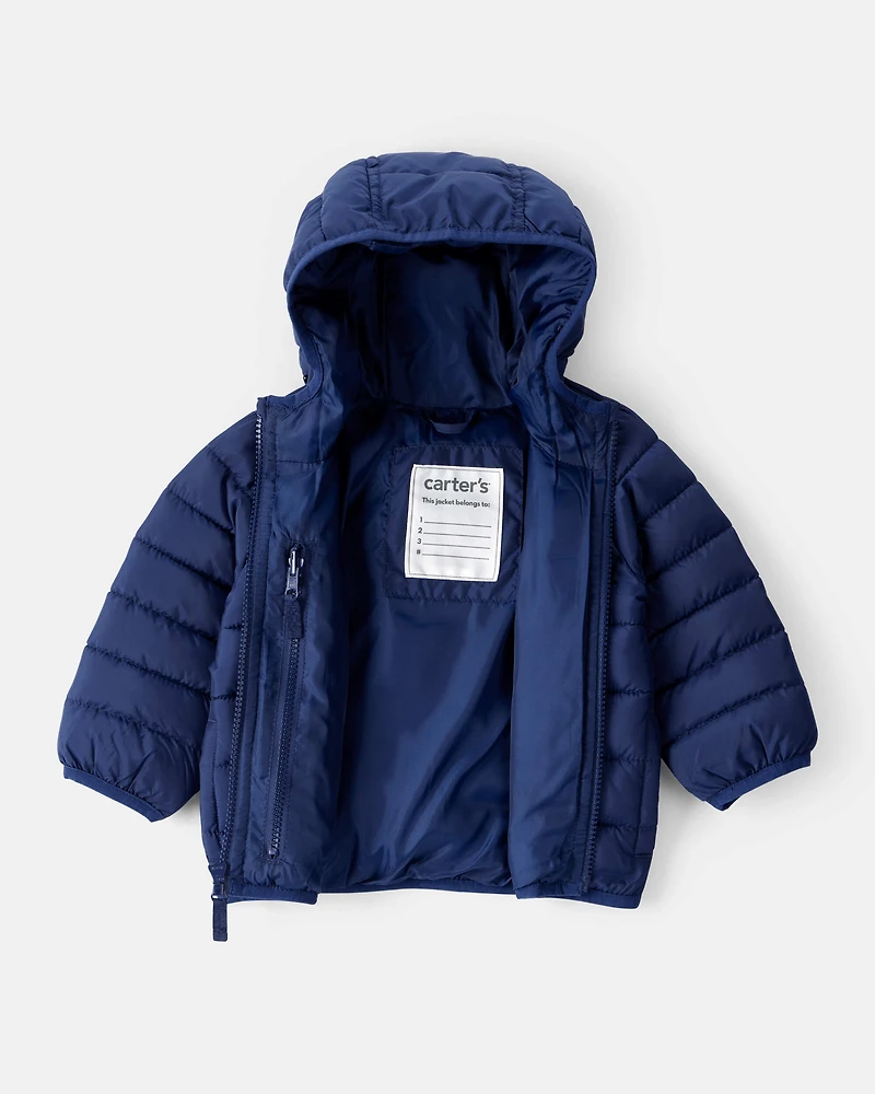 Baby Hooded Puffer Jacket - Navy Blue