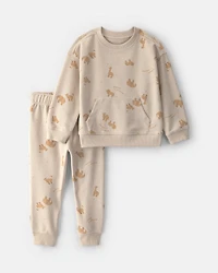 Toddler Boy 2-Piece Bear French Terry Top & Pant Set - Cream/Brown
