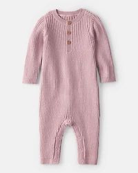 Baby Girl Ribbed Cotton Jumpsuit - Pink