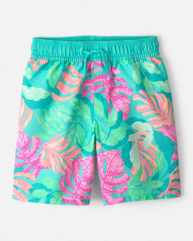 Boys 2-Piece Long-Sleeve Rashguard & Tropical Swim Trunks Set - Orange/Green
