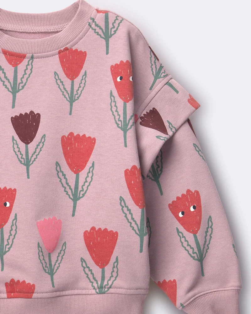 Toddler Girl Double Layer Pullover Sweatshirt Tulip Print - Mauve