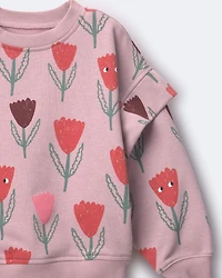 Toddler Girl Double Layer Pullover Sweatshirt Tulip Print - Mauve