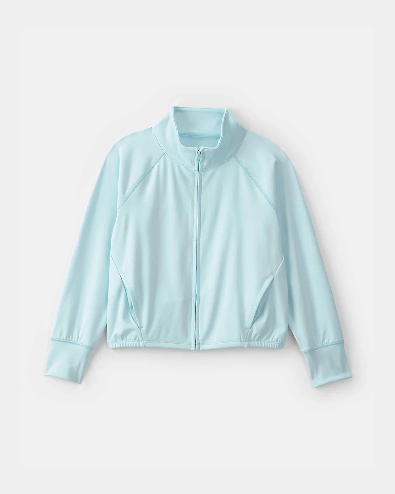 Girls Solid Active Zip-Up Jacket - Blue